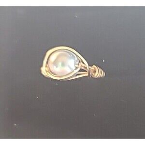 NEW Handmade Wire Wrapped Ring Goldtone Baby Blue  Beaded  Size 5